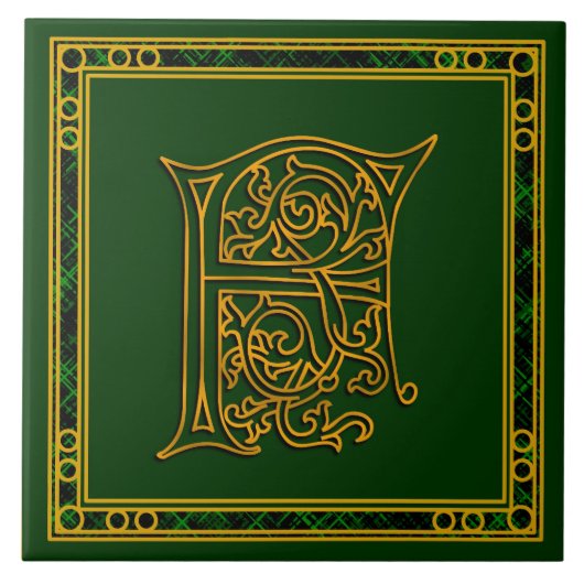 F Monogram "Irish Gold on Green" Keramische Tegels Tegeltje (Voorkant)