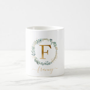 F monogram, klantspecifieke bladspier  koffiemok