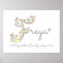 F monogram kunst Freya meisjes naam poster