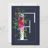 F Monogram Laatste Initiaal Modern Blue Floral Wed Kaart (Achterkant)