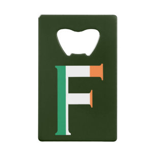 F Monogram overlay op Ierse vlag bot Creditkaart Flessenopener