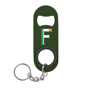 F Monogram overlay op Ierse vlag bot Mini Flessenopener