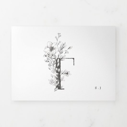 'F' Monogram prachtig geborsteld Floral Wedding Drieluik Uitnodiging (Cover)