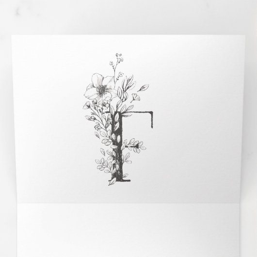 'F' Monogram prachtig geborsteld Floral Wedding Drieluik Uitnodiging (Binnenzijde eerst)