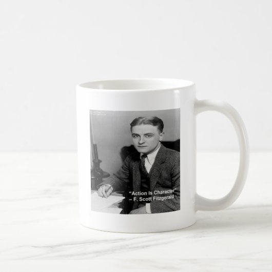 F Scott Fitzgerald "Actie is Karakter" Geschenken Koffiemok (Rechts)