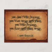 F. Scott Fitzgerald Inspirerend citaat "Schrijf" Briefkaart (Voorkant)