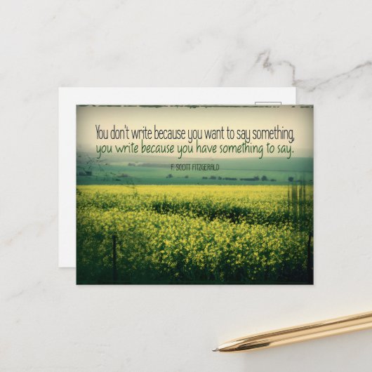 F. Scott Fitzgerald Inspirerend citaat "Schrijf" Briefkaart (Voorkant / Achterkant in situ)