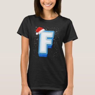 F Snowy Hoofdstad Kerstmis Monogram Alfabet Letter T-shirt