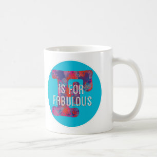 F staat voor Fabulous blauwe kleurrijke druppels m Koffiemok