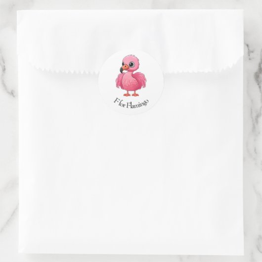 F voor flamingo ronde sticker (Tas)