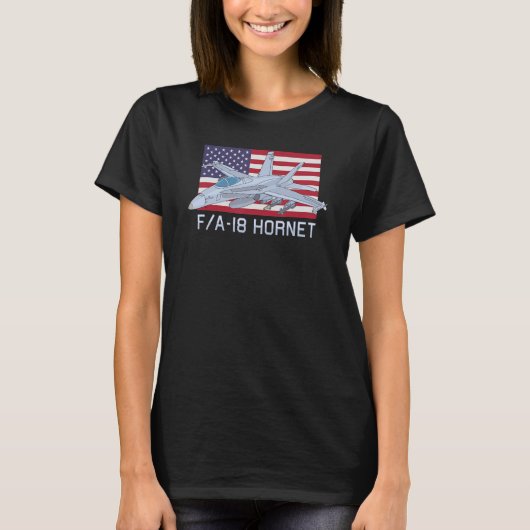 Fa 18 Hornet Jet Fighter Plane American Flag T-shirt (Voorkant)