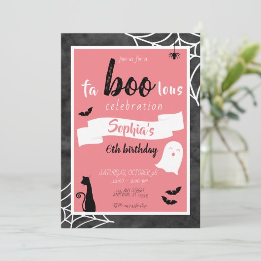 Fa"boo"lous Girls Birthday Ghost Halloween Invitat Kaart (Staand voorkant)