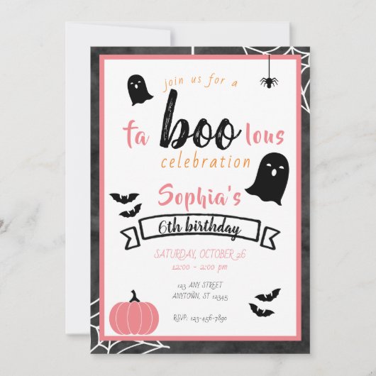 Fa"boo"lous Girls Birthday Ghost Halloween Kaart (Voorkant)