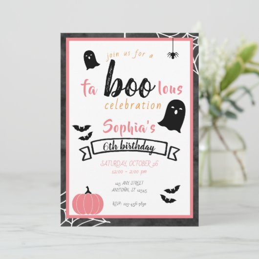 Fa"boo"lous Girls Birthday Ghost Halloween Kaart (Staand voorkant)