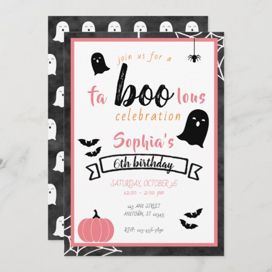 Fa"boo"lous Girls Birthday Ghost Halloween Kaart (Voorkant / Achterkant)