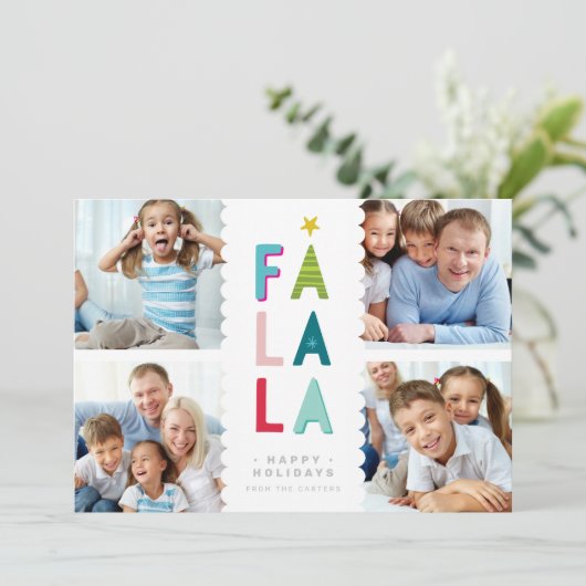 FA LA4 PHOTO-feestelijke leuke familie met gedurfd Feestdagenkaart (Staand voorkant)