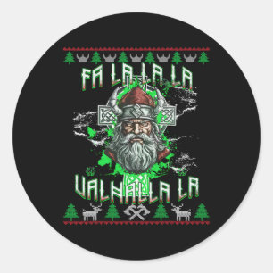 Fa La 8 Valhalla Santa Hat Viking Skull Kerstmis Ronde Sticker
