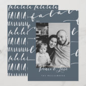 FA LA Black & Blue Typographic Kerstfoto Feestdagenkaart (Voorkant / Achterkant)