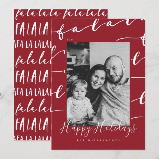 FA LA Black & Red Typographic Kerstfoto Feestdagenkaart (Voorkant / Achterkant)