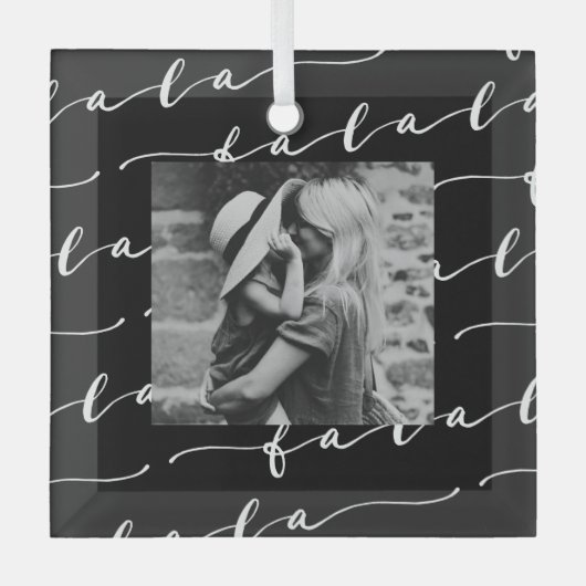 FA LA Black & White Calligraphy met kerstfoto Glas Ornament (Voorkant)
