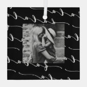 FA LA Black & White Calligraphy met kerstfoto Glas Ornament (Achterkant)