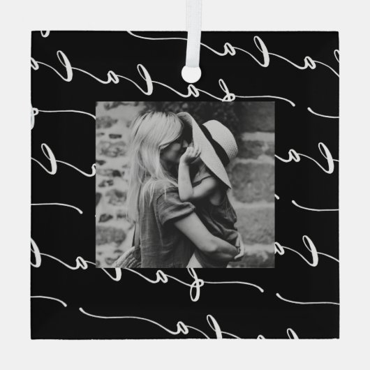 FA LA Black & White Calligraphy met kerstfoto Glas Ornament (Achterkant)