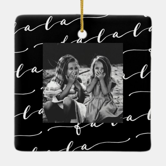 FA LA Black & White Calligraphy met kerstfoto Keramisch Ornament (Achterkant)