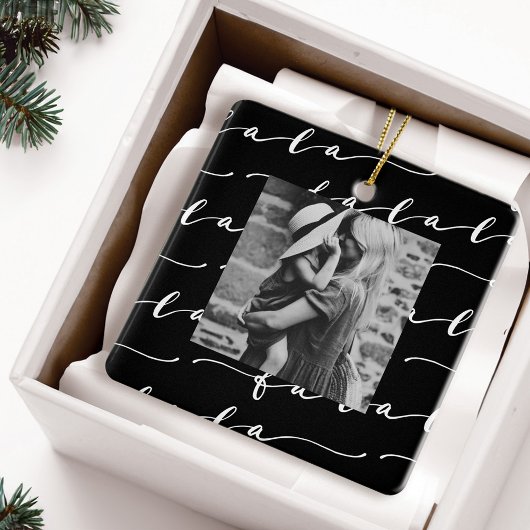 FA LA Black & White Calligraphy met kerstfoto Keramisch Ornament