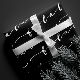 FA LA Black & White Calligraphy met kerstkarol Inpakpapier Vel