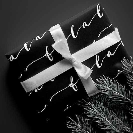 FA LA Black & White Calligraphy met kerstkarol Inpakpapier Vel