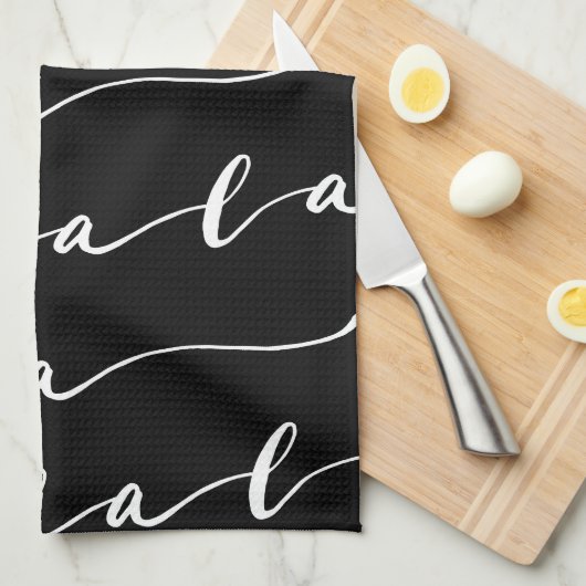 FA LA Black & White Calligraphy met kerstkarol Theedoek (Quarter Fold)
