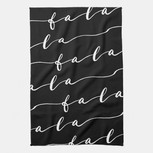 FA LA Black & White Calligraphy met kerstkarol Theedoek (Verticaal)