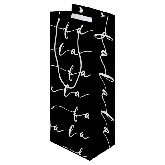 FA LA Black & White Calligraphy met kerstkarol Wijn Cadeautas (Achterkant Gekanteld)