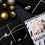 FA LA Black & White Chic Script-kerstkarol Inpakpapier Vel