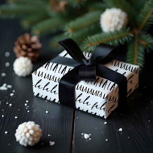 FA LA Black & White Typografisch kerstkarol Cadeaupapier
