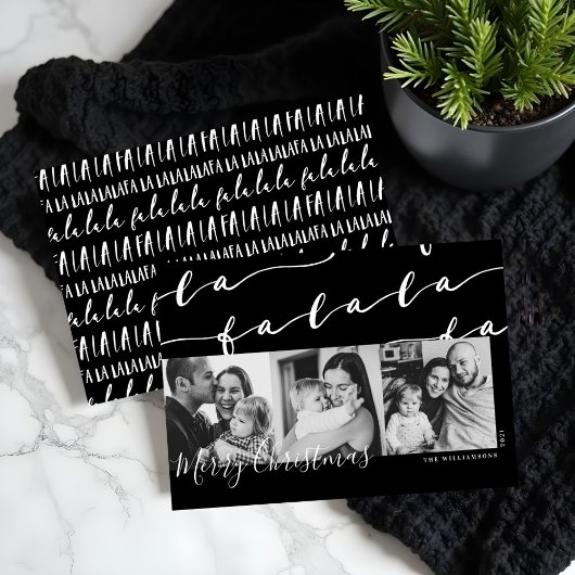 FA LA Black & White Typographic Kerstfoto Feestdagenkaart