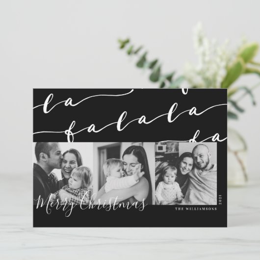 FA LA Black & White Typographic Kerstfoto Feestdagenkaart (Staand voorkant)