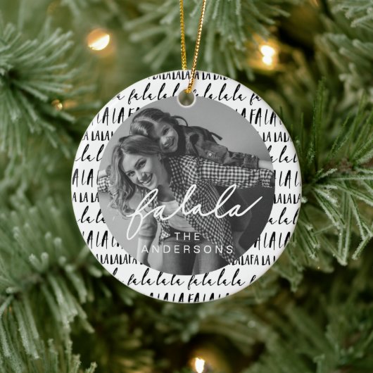 FA LA Black & White Typographic Kerstfoto Keramisch Ornament (Boom)