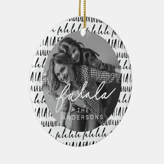 FA LA Black & White Typographic Kerstfoto Keramisch Ornament (Rechts)