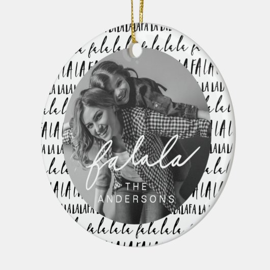 FA LA Black & White Typographic Kerstfoto Keramisch Ornament (Links)