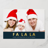 Fa La Blauw Goud Moderne Kerstfoto Folie Feestdagenkaart (Voorkant)