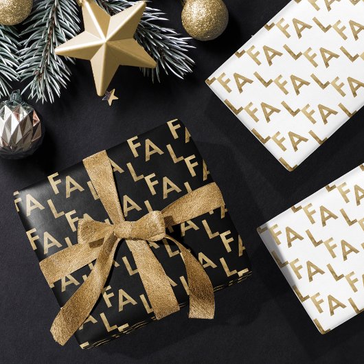 FA LA Bold Letters Modern Minimal Black & Gold Inpakpapier Vel