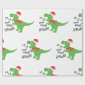 FA LA DINASOUR IN A SANTA HAT WRAPPING PAPER CADEAUPAPIER (Vlak)