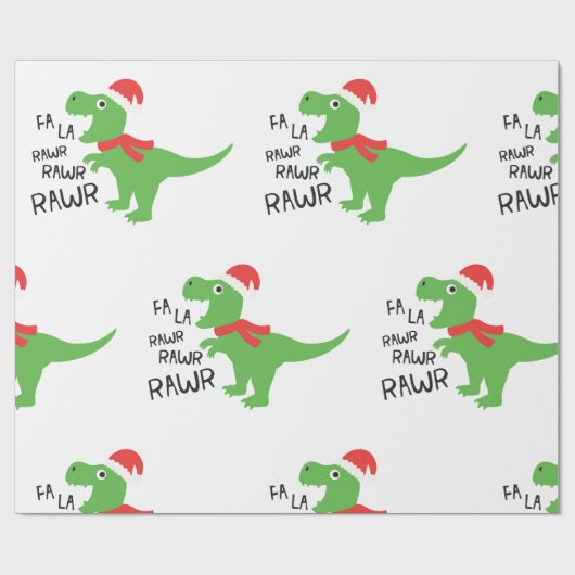 FA LA DINASOUR IN A SANTA HAT WRAPPING PAPER CADEAUPAPIER (Vlak)