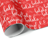 Fa la Falala Wit Script Harten Rood Kerstmis Cadeaupapier (Rol Hoek)