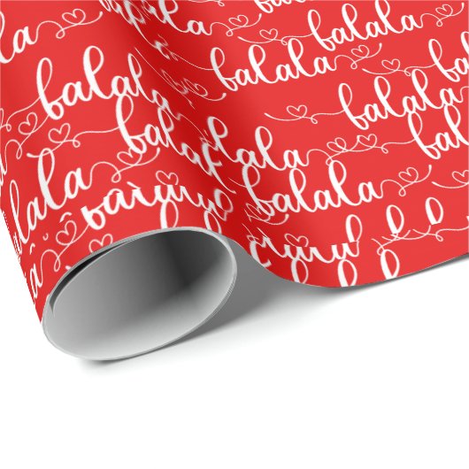 Fa la Falala Wit Script Harten Rood Kerstmis Cadeaupapier (Rol Hoek)
