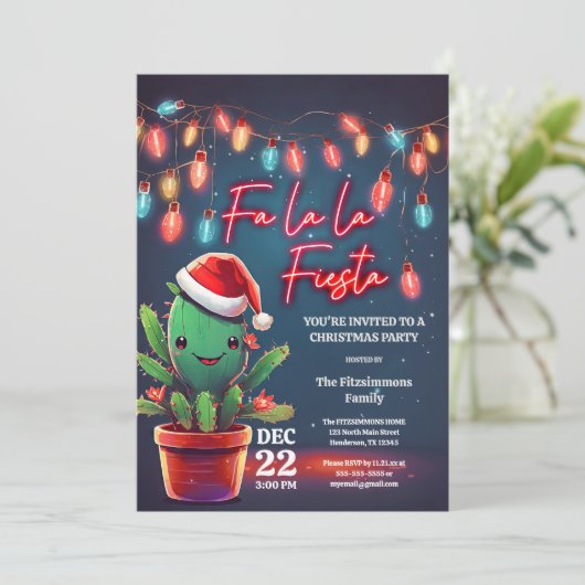 Fa la Fiesta Cactus Kerstfeest Kaart (Staand voorkant)