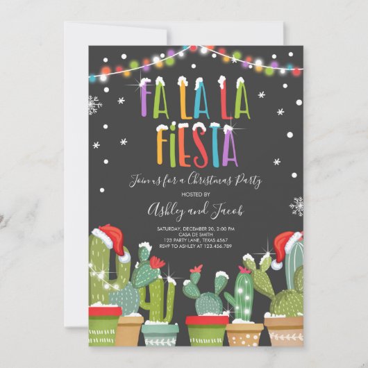 Fa La Fiesta Kerstfeest Uitnodiging Cactus (Voorkant)