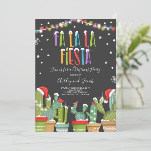 Fa La Fiesta Kerstfeest Uitnodiging Cactus (Staand voorkant)