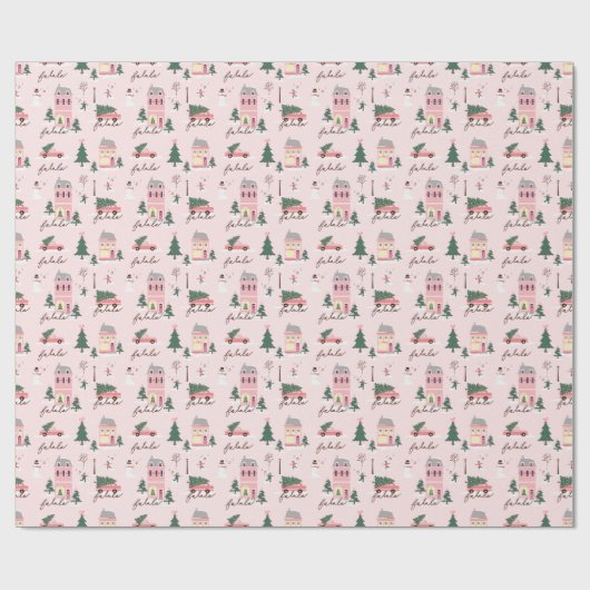 Fa La Home voor de Feestdagen Town & roze Retro va Cadeaupapier (Vlak)